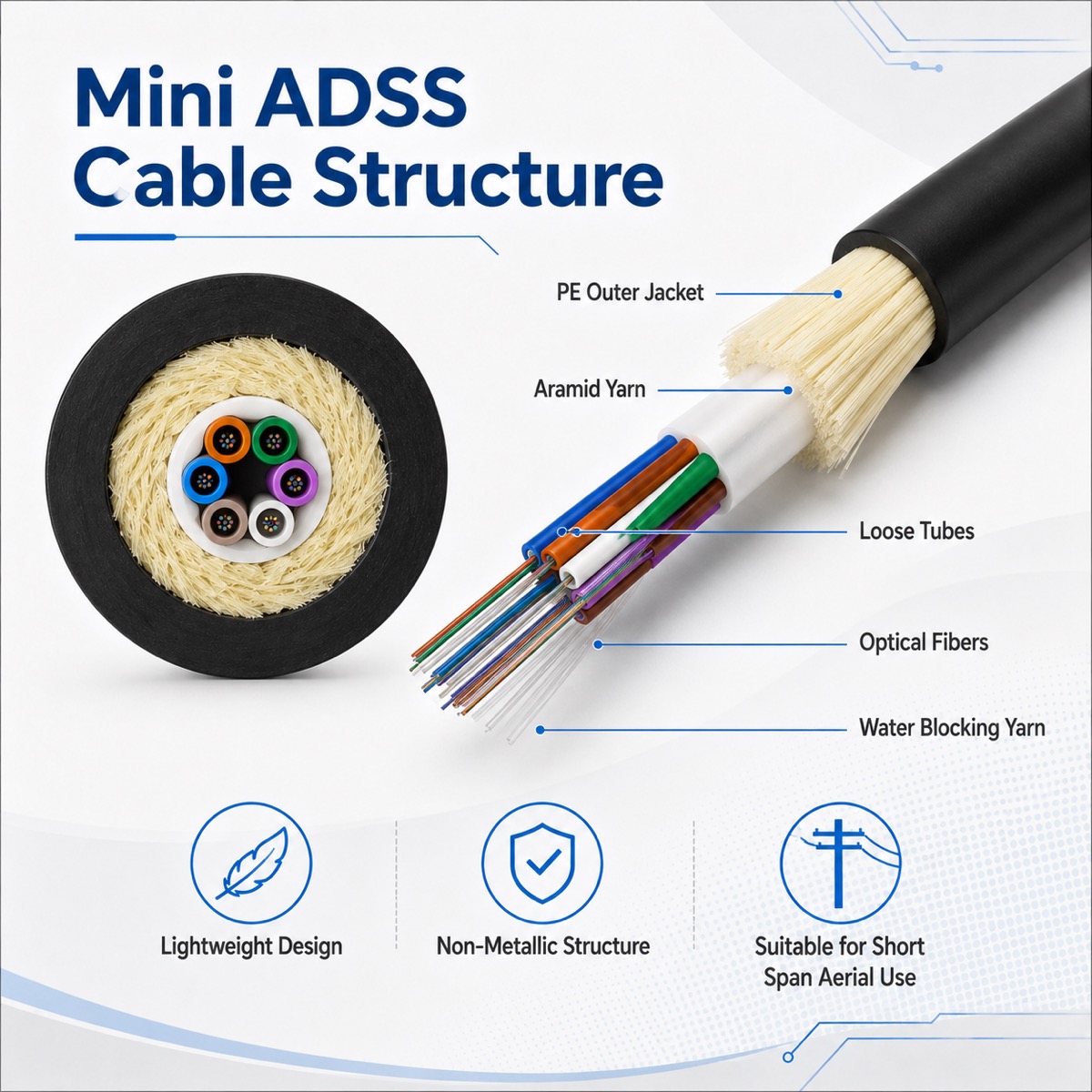 Mini ADSS Fiber Optic Cable produit et référence de construction 2
